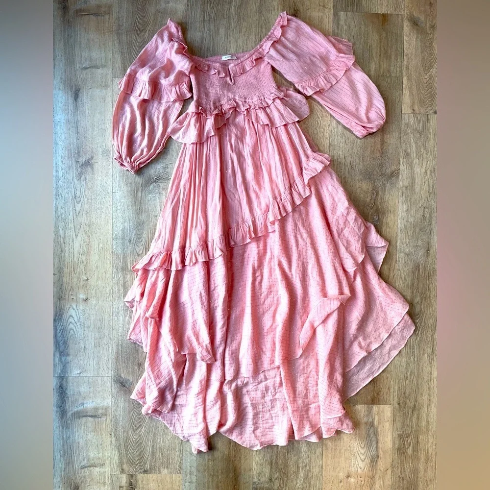 spell and the gypsy pink dress Spell & the Gypsy collective Blush Off Shoulder Ruffle Maxi Dress Boho  Romantic